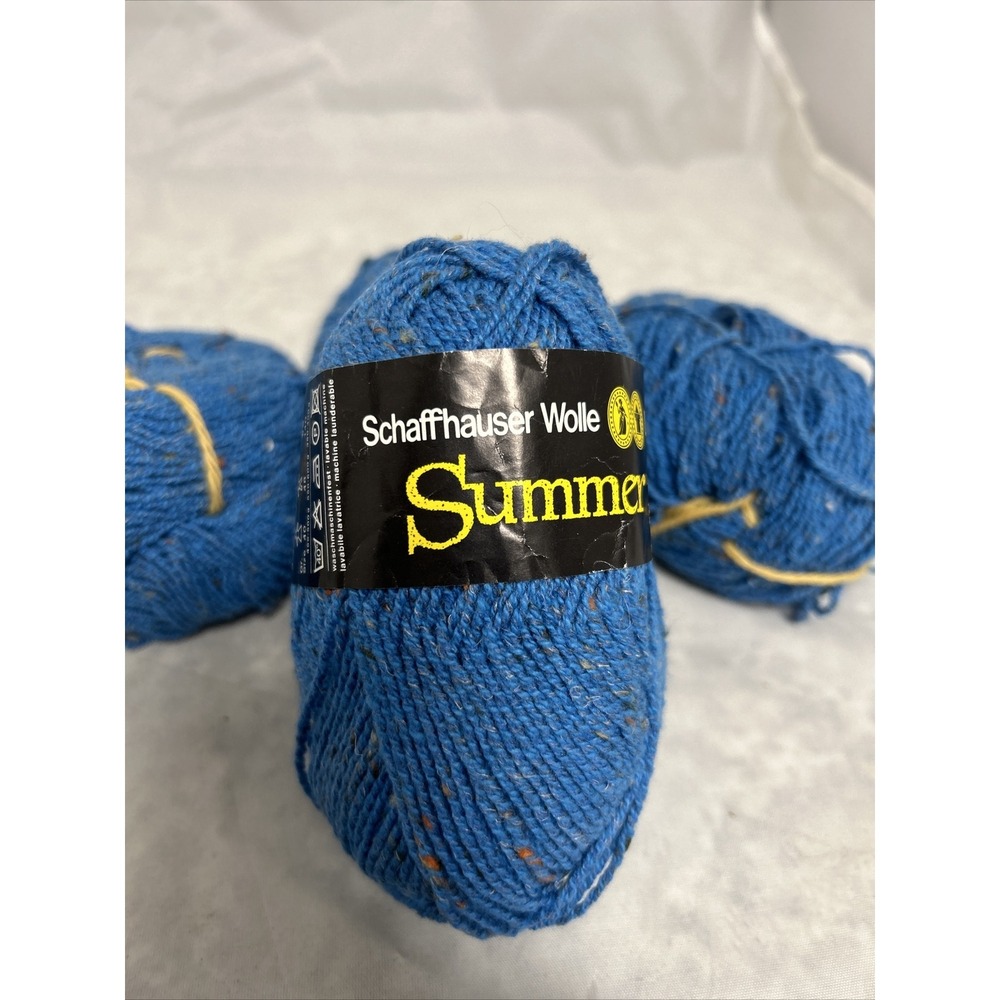 Lot 5 Balls Schaffhauser Wolle Summer Tweed Yarn Blue Tweed #61  Each 50g 153 Yd